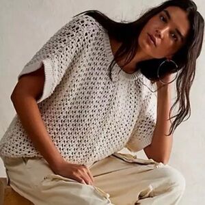 Free People We the Free Open Knit Cream Sophia Sweater Tee size small